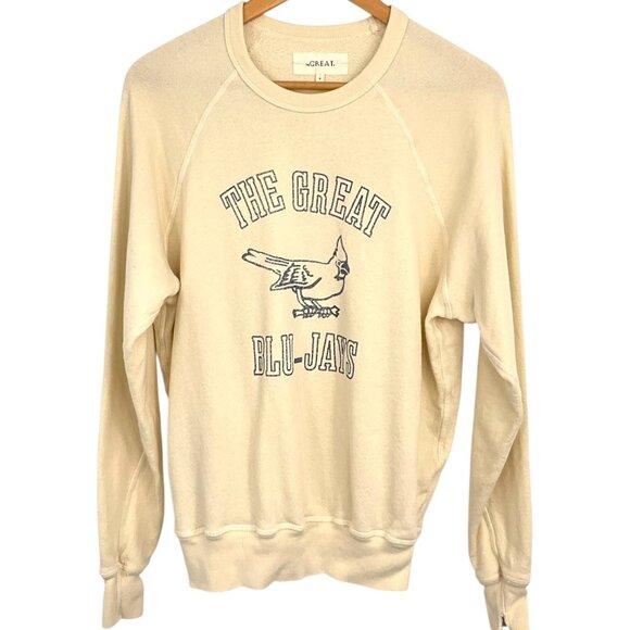 THE GREAT. Tops - The GREAT.  Blue Jays Graphic Sweatshirt Ivory Pullover Size 0 College Print